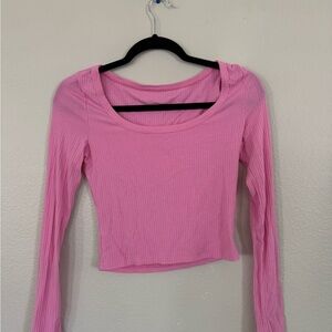Pink Ribbed Long Sleeve Top